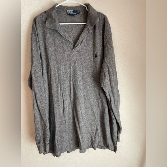 Polo by Ralph Lauren Men’s Big and Tall Gray Long-Sleeve Polo Shirt size 2XLT - Picture 4 of 5